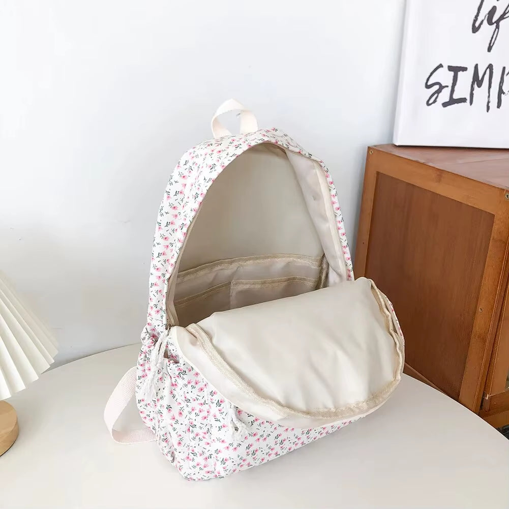 Korean Student School Backpack Floral White School Bags for Teenage Girls Cute Women'S Backpack Brand Book Bag Nylon Rucksack