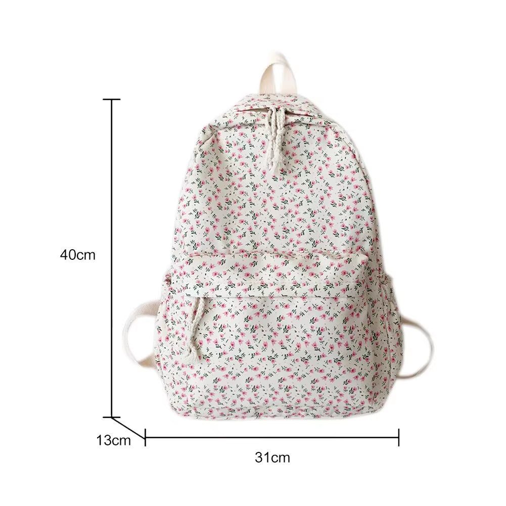 Korean Student School Backpack Floral White School Bags for Teenage Girls Cute Women'S Backpack Brand Book Bag Nylon Rucksack