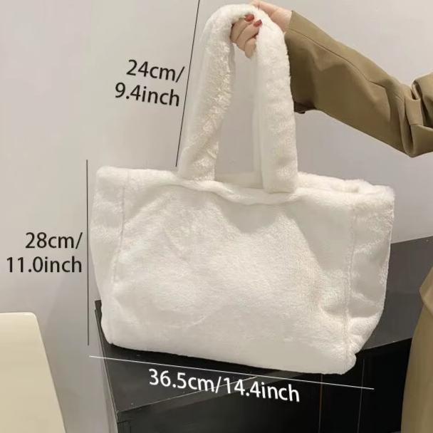 Women Tote Bag Fluffy Faux Fur Handbags Large Capacity Shopping Shoulder Bag Furry Clutch Plush Handbag Cute Winter Christmas