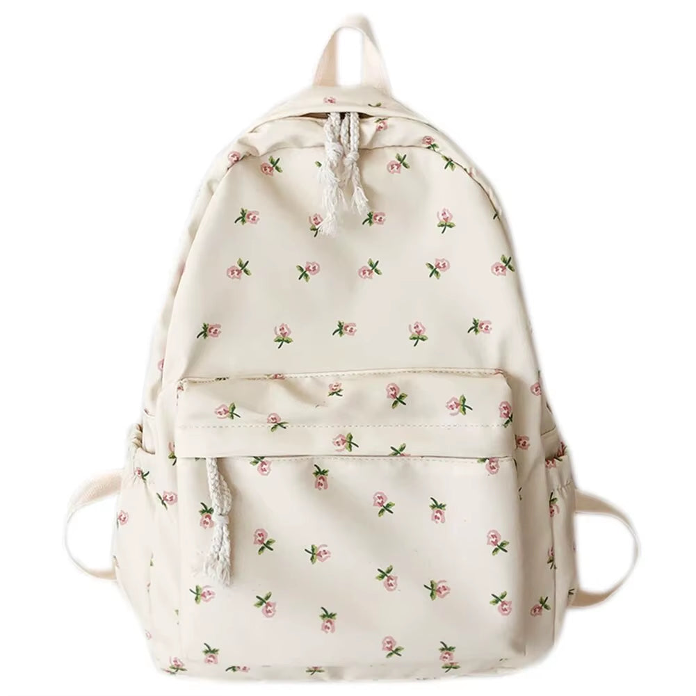 Korean Student School Backpack Floral White School Bags for Teenage Girls Cute Women'S Backpack Brand Book Bag Nylon Rucksack