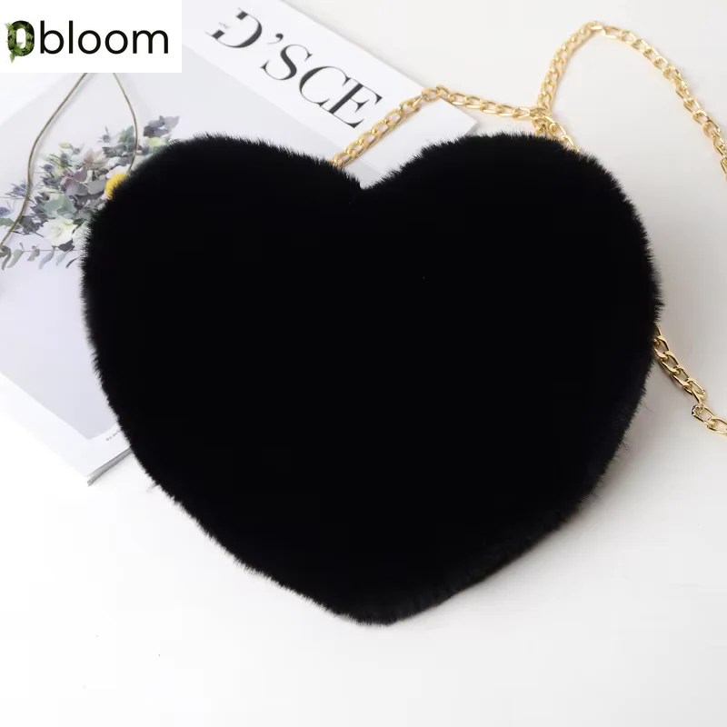 Fashion Women'S Heart Shaped Handbags Cute Faux Fur Crossbody Bags Lady Soft Plush Chain Shoulder Bag Shopper Totes