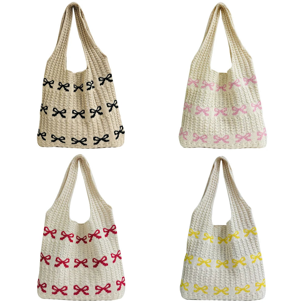 Crochet Bow Print Tote Bag