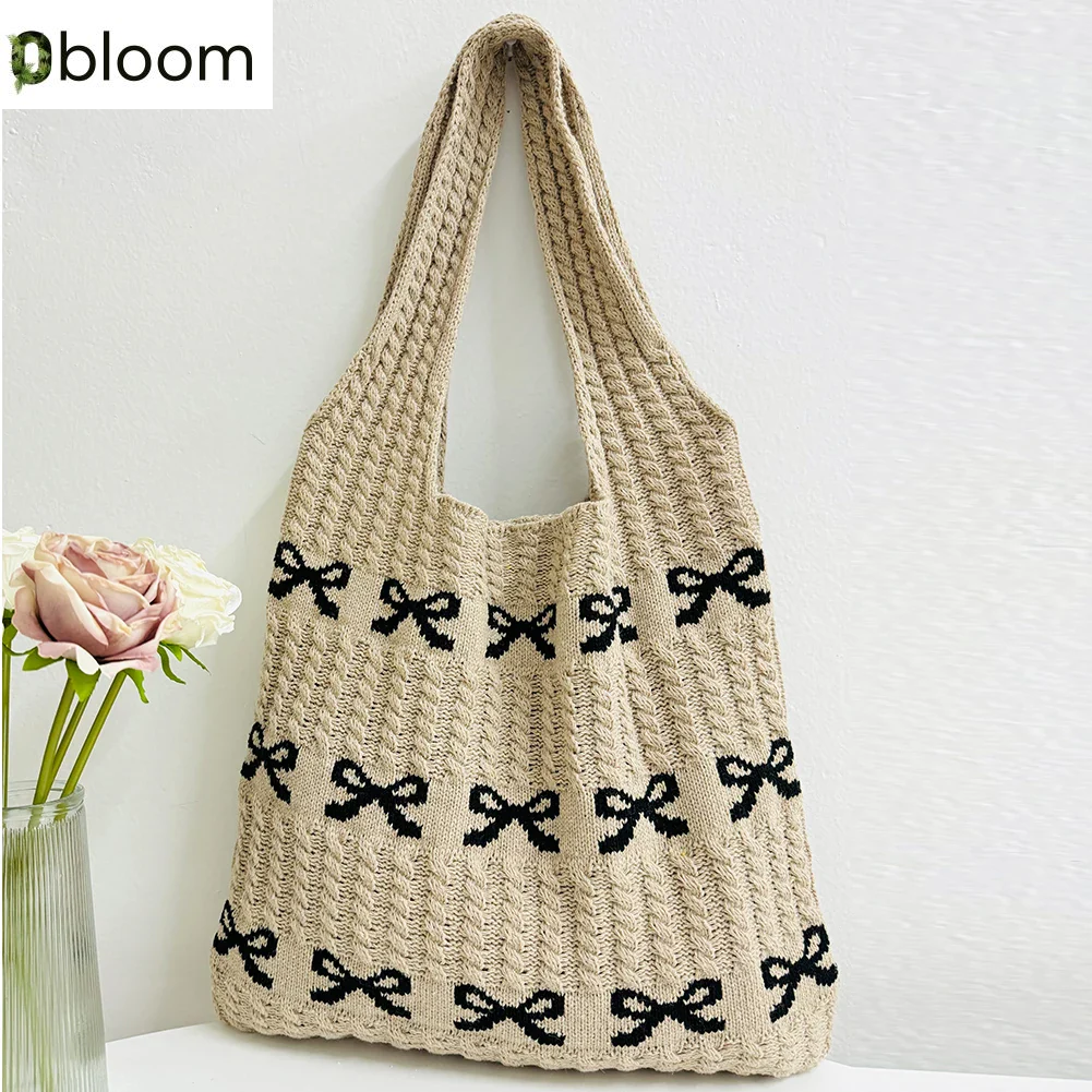 Crochet Bow Print Tote Bag