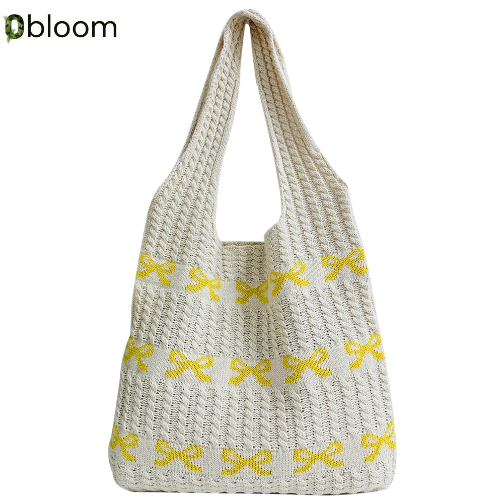 Crochet Bow Print Tote Bag
