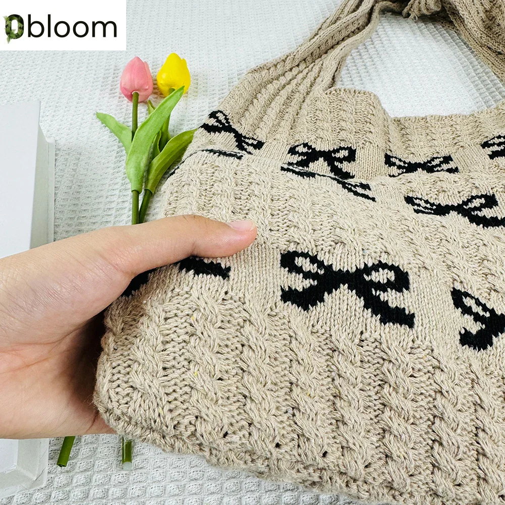 Crochet Bow Print Tote Bag