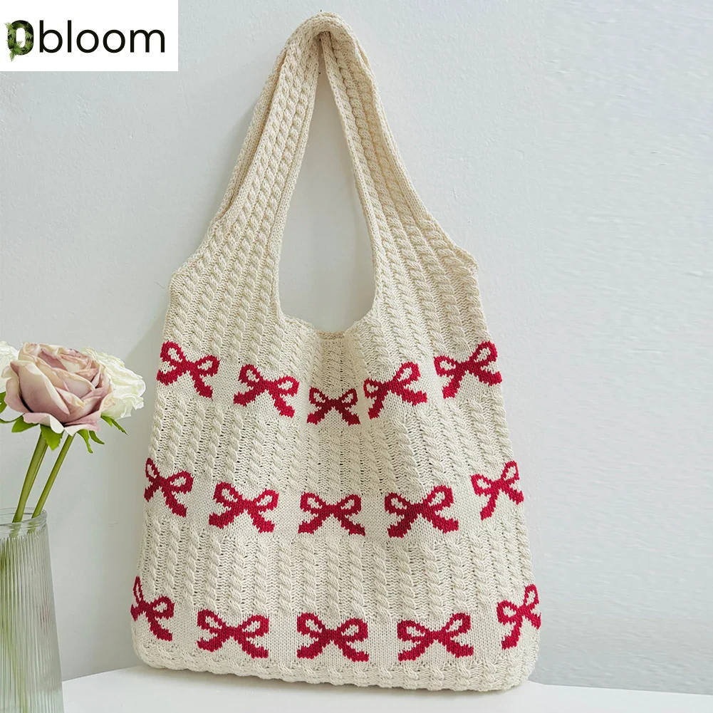 Crochet Bow Print Tote Bag
