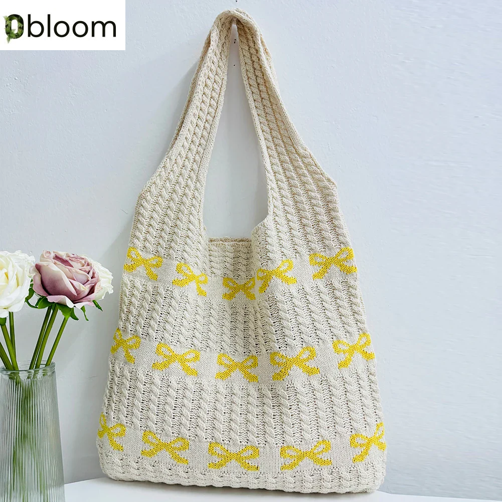 Crochet Bow Print Tote Bag