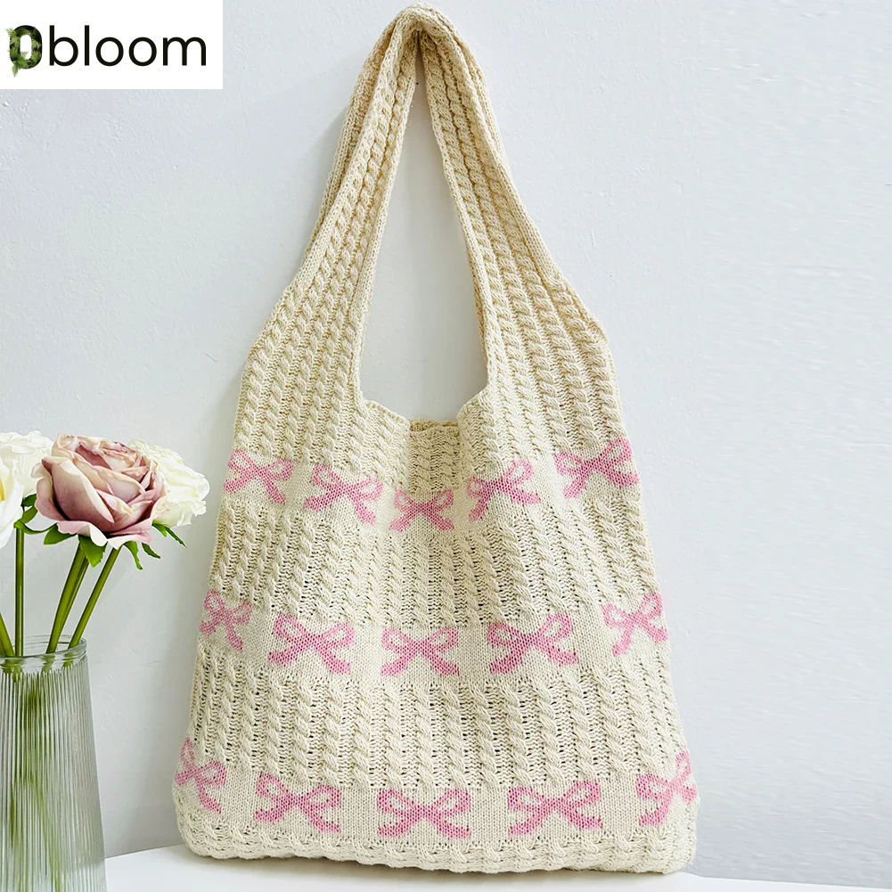 Crochet Bow Print Tote Bag