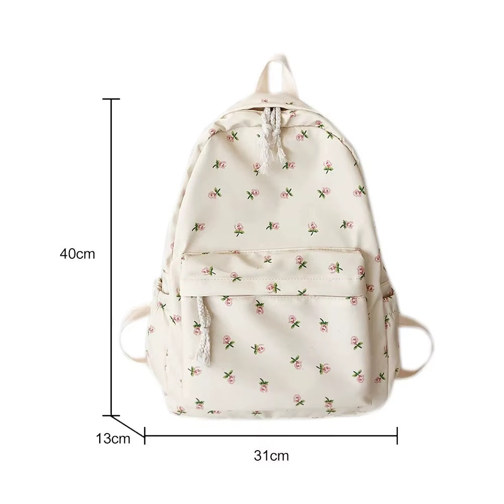 Korean Student School Backpack Floral White School Bags for Teenage Girls Cute Women'S Backpack Brand Book Bag Nylon Rucksack