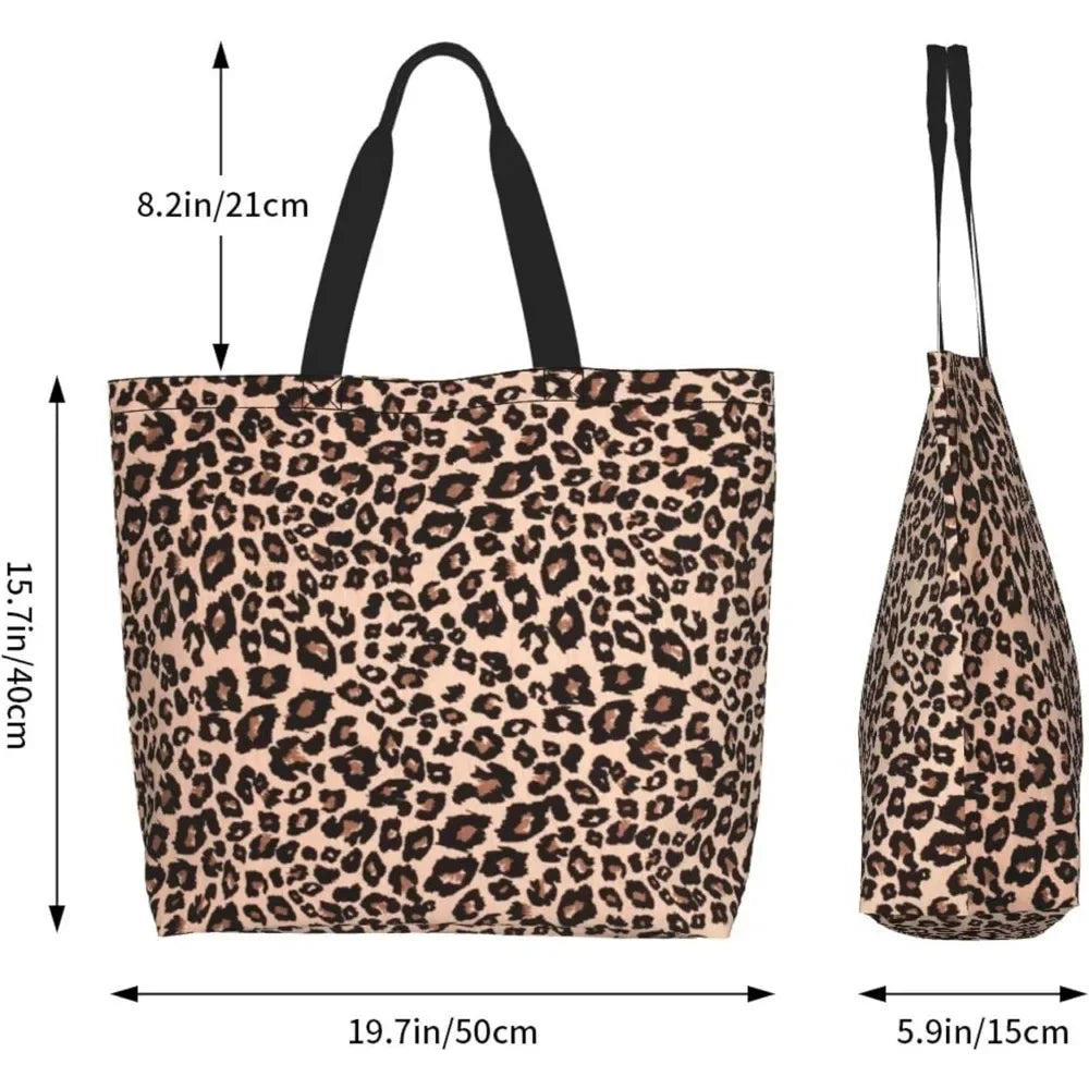 Leopard Tote Bag for Women Kitchen Reusable Large Ladies Shoulder Bag Brown Pink Fasion Handbag for Office Shopping Travel