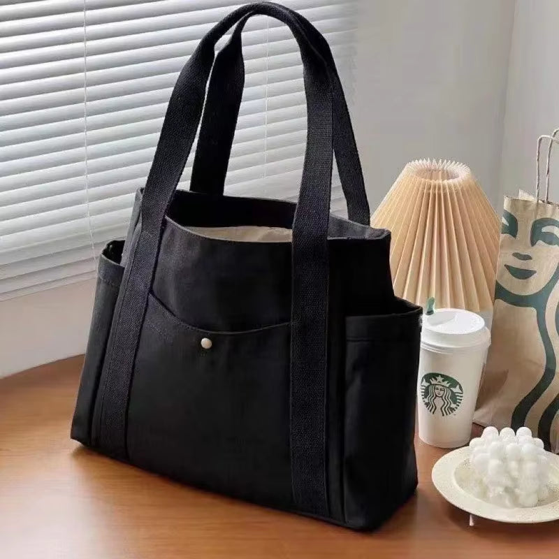 Large Capacity Tote Canvas Bag Multi-Pocket Shoulder Bag Tote Bag Shoulder Bag with Zip and inside Pocket Laptop Tote Bag