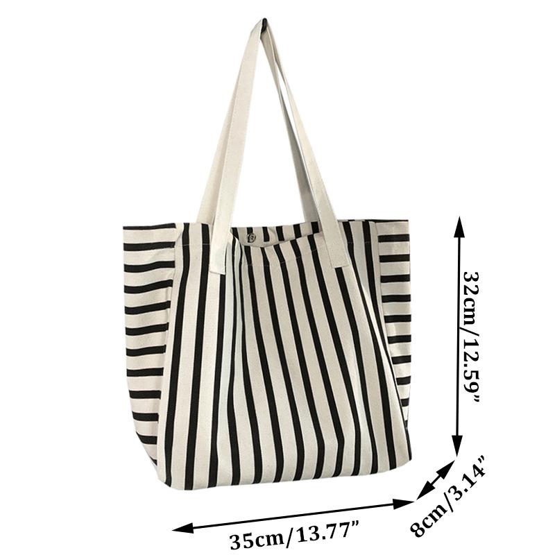Canvas Striped Large Capacity Shoulder Bag Tote Bag ﻿