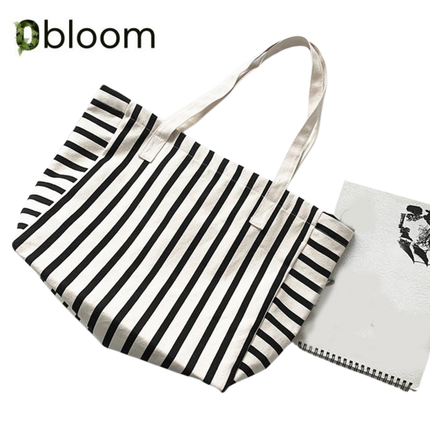 Canvas Striped Large Capacity Shoulder Bag Tote Bag ﻿